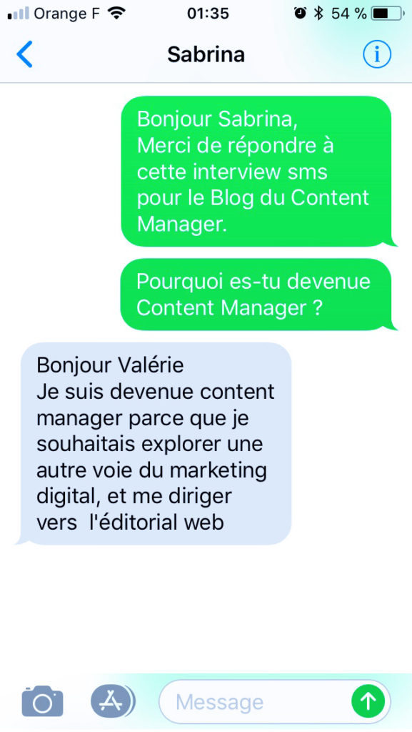 Interview sms Sabrina Content Manager